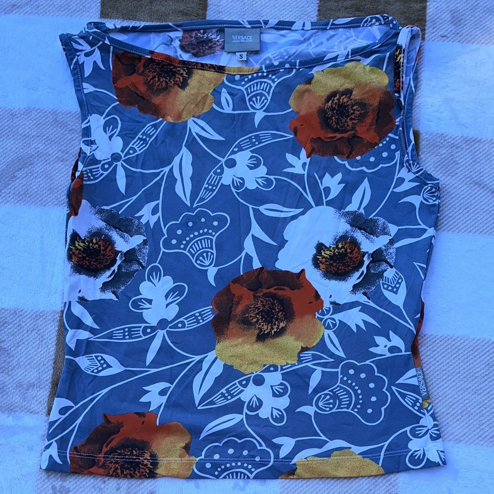 VERSACE JEANS COUTURE Boatneck Y2K Floral Tank Top